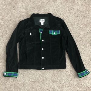 Tie One On NY Black Velvet Green Plaid Jacket Womens Size M